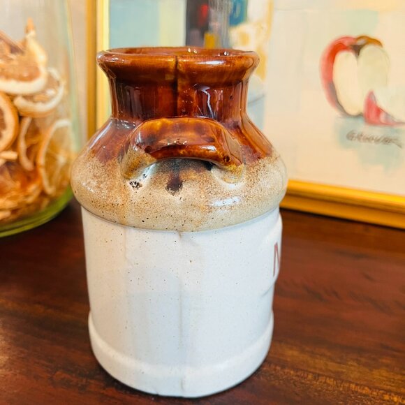 Vintage Stoneware White and Brown Milk Jug Croc Cottagecore Grandpa Grandma 5.25 - Picture 4 of 6